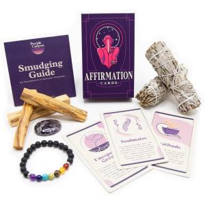 imagePurple Canyon Affirmation Meditation Kit with White Sage Smudge Kit and Affirmation Cards for Mindfulness and Stress ReliefAffirmation Kit