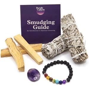 imagePurple Canyon Affirmation Meditation Kit with White Sage Smudge Kit and Affirmation Cards for Mindfulness and Stress ReliefMood Kit