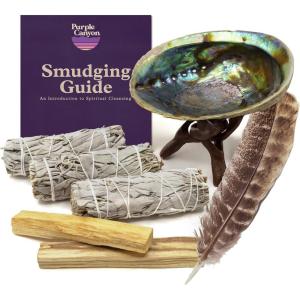imagePurple Canyon Affirmation Meditation Kit with White Sage Smudge Kit and Affirmation Cards for Mindfulness and Stress ReliefSmudge Kit  Beginners Gift Set